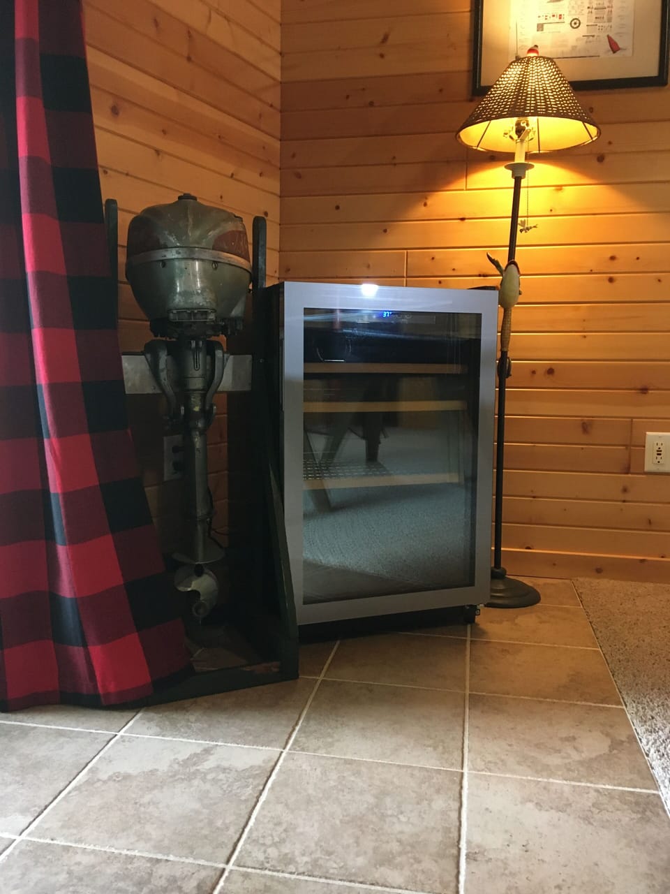 Beverage and bait fridge in lower level