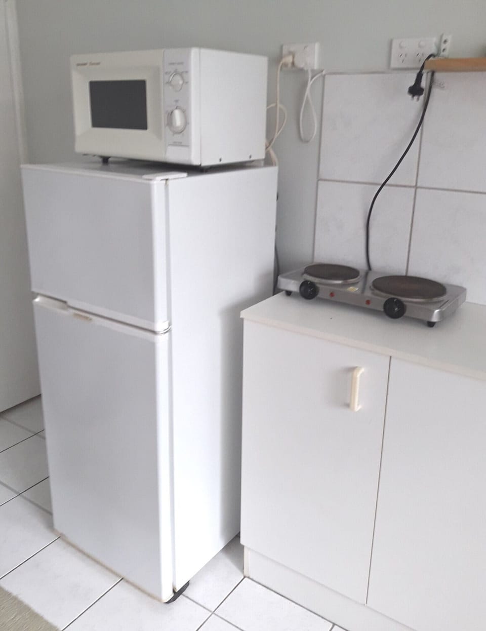 Fridge/freezer, cooktop, microwave