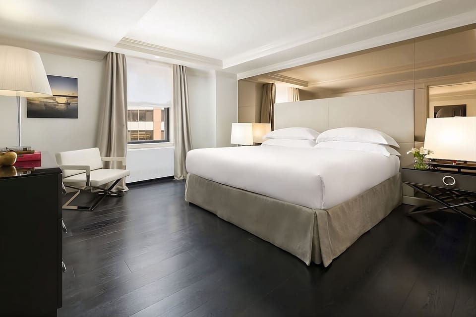 Recharge in a modern room with warm, calming light.