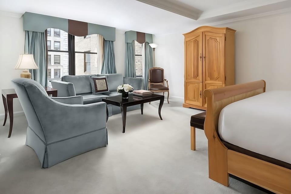 Stretch out in an airy room with seating and generous space.