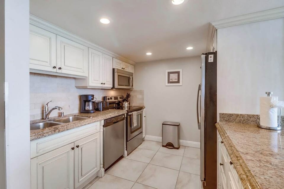 Fully equipped for meals at home with stainless steel appliances