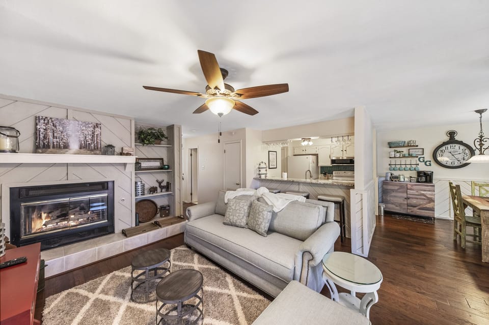 Nothing cozier than curling up in a blanket by the fireplace. 
