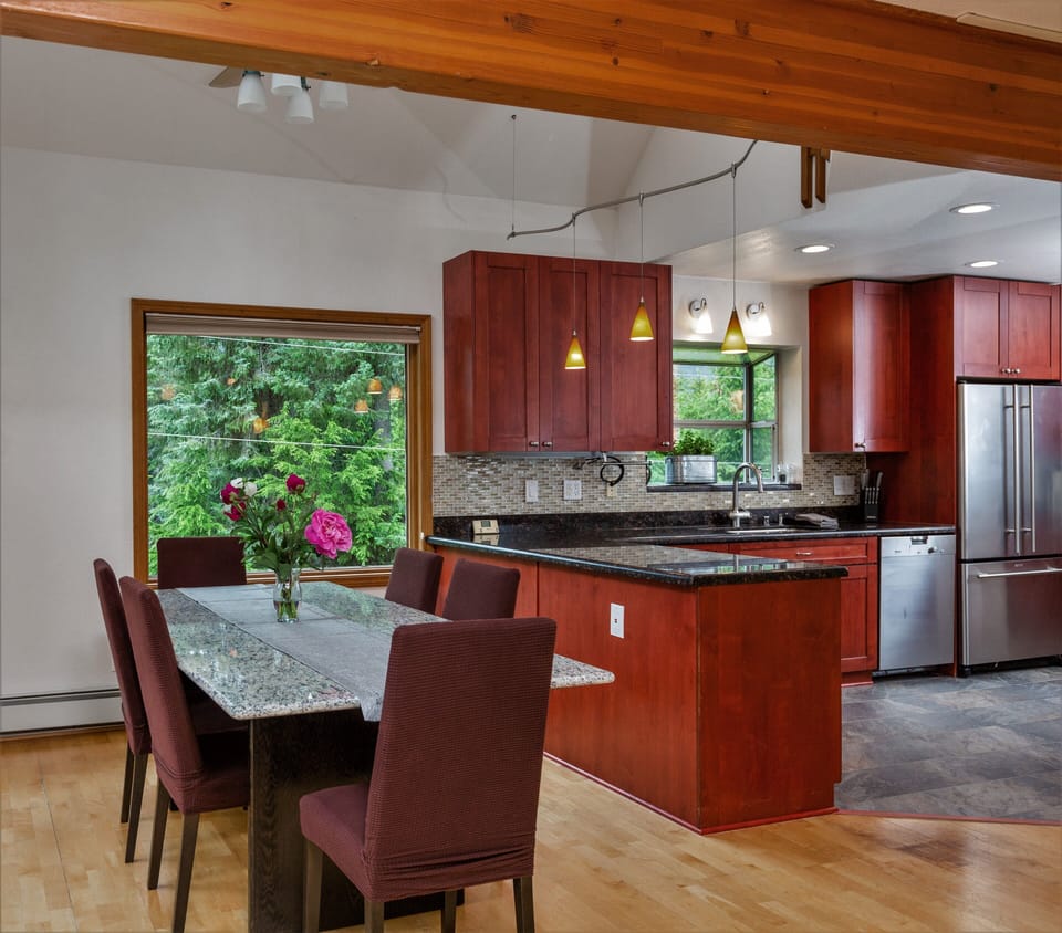 Spacious dining room and serving area.