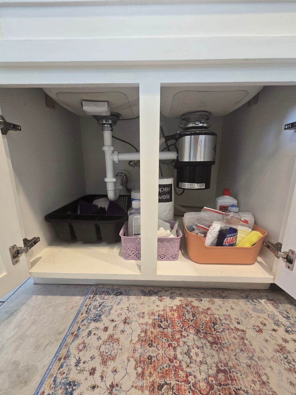 Cleaning supplies under kitchen sink