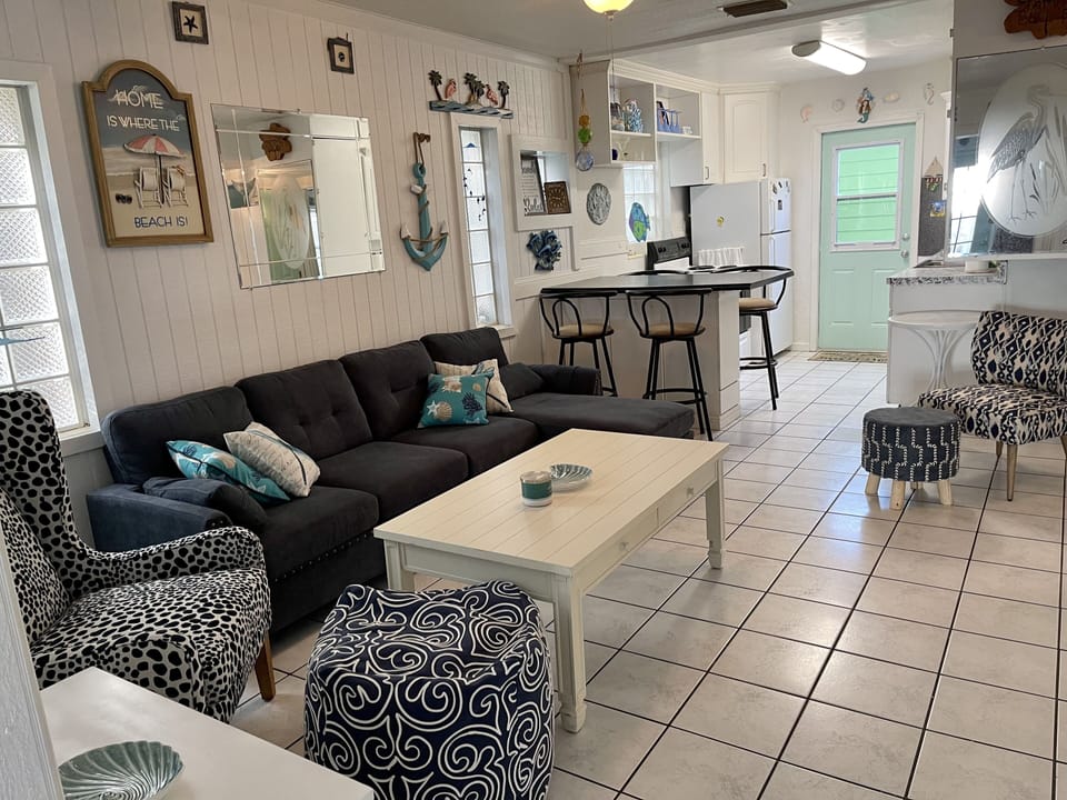Family room and view into kitchen from family room