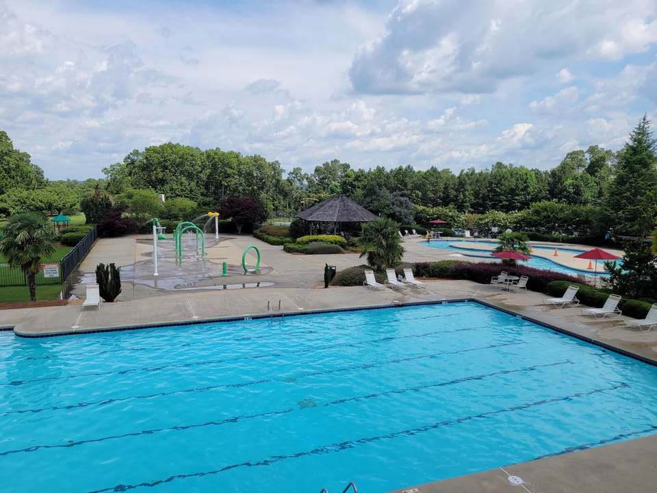 2 community pools and kids water play area.