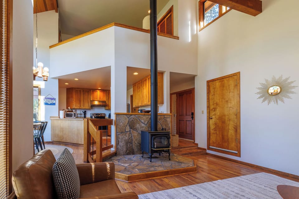 Enjoy warm glow of a wood burning stove on those cold evenings (wood onsite).