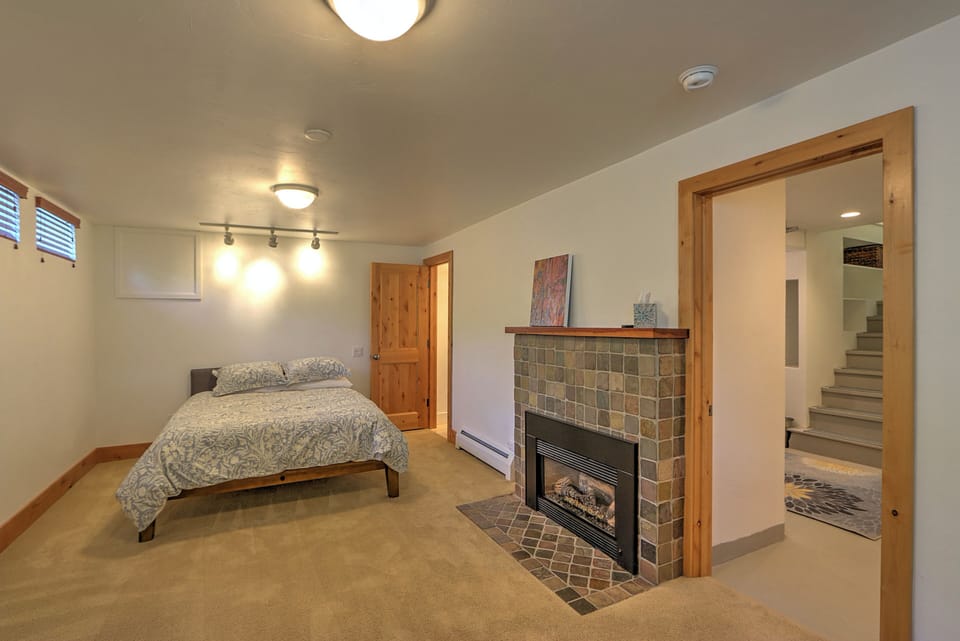 Basement bedroom with gas fireplace