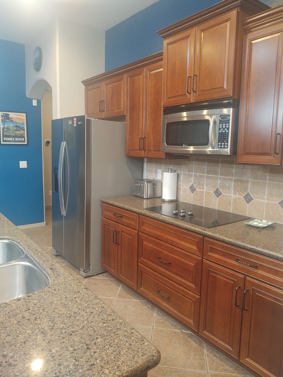 Kitchen area with island in main area