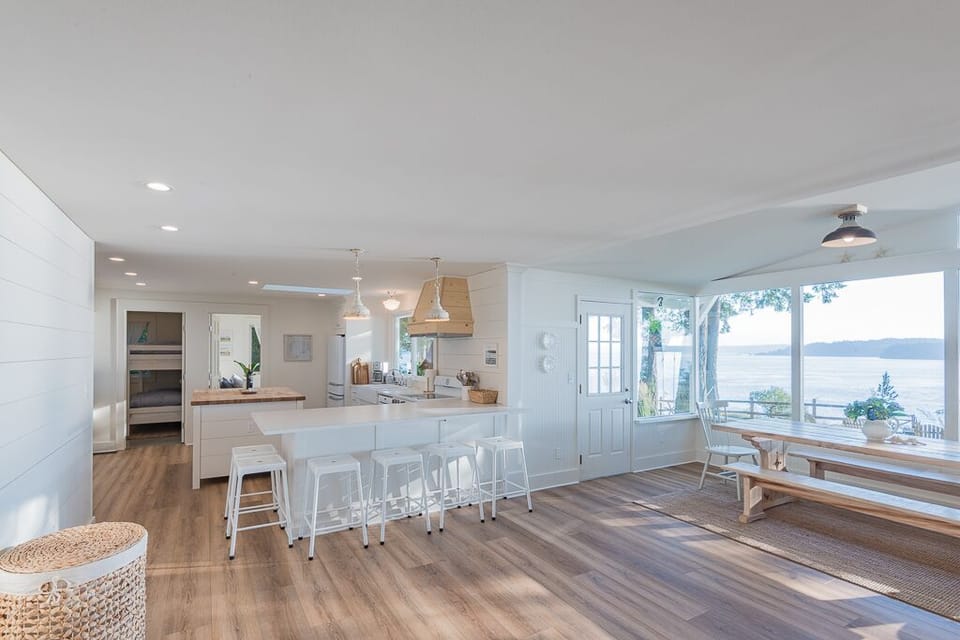 Island with seating for six.