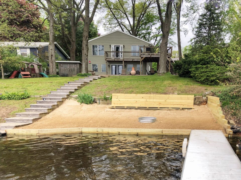 Beautiful sand beach and this gigantic bench make it easy to enjoy the lake!