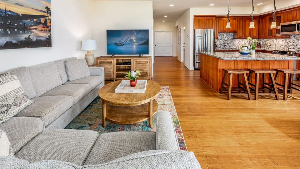 Pili Mai Resort at Poipu #06E - Living Room & Kitchen - Parrish Kauai