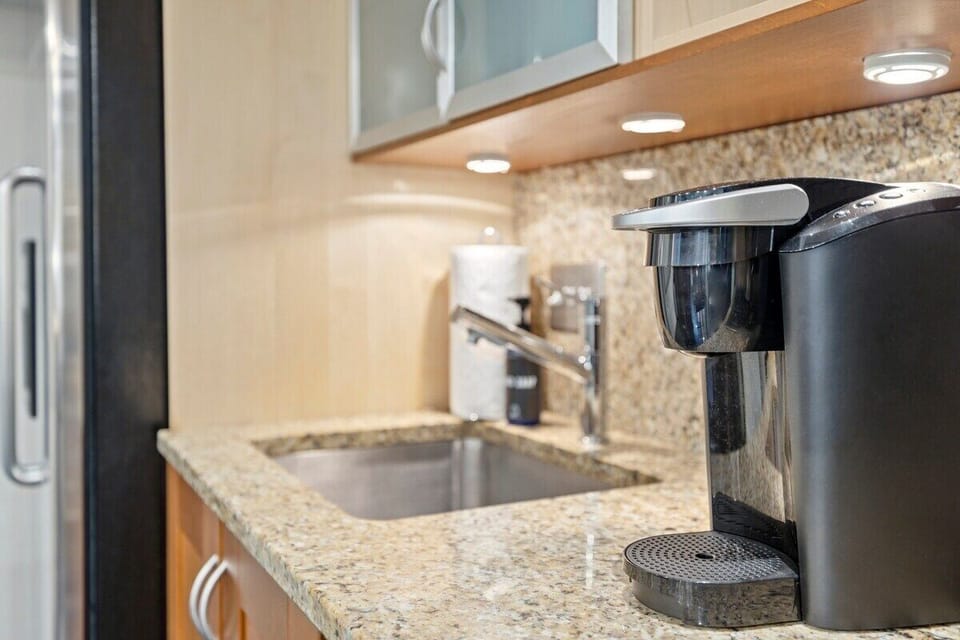 Brew a cup of coffee each morning with our Keurig coffee maker.