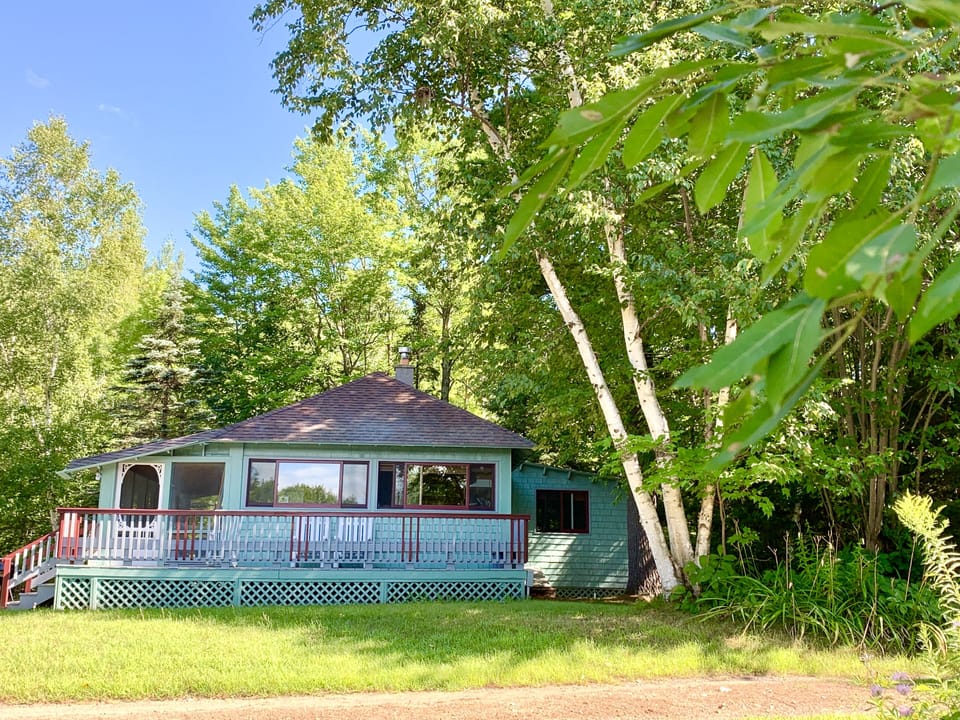 100 year old log cabin with cathedral ceilings.