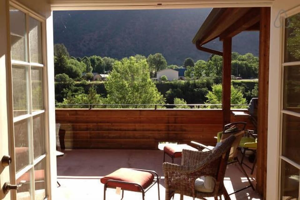 View from deck. Listen to the Roaring Fork River. And watch the river flow by.
