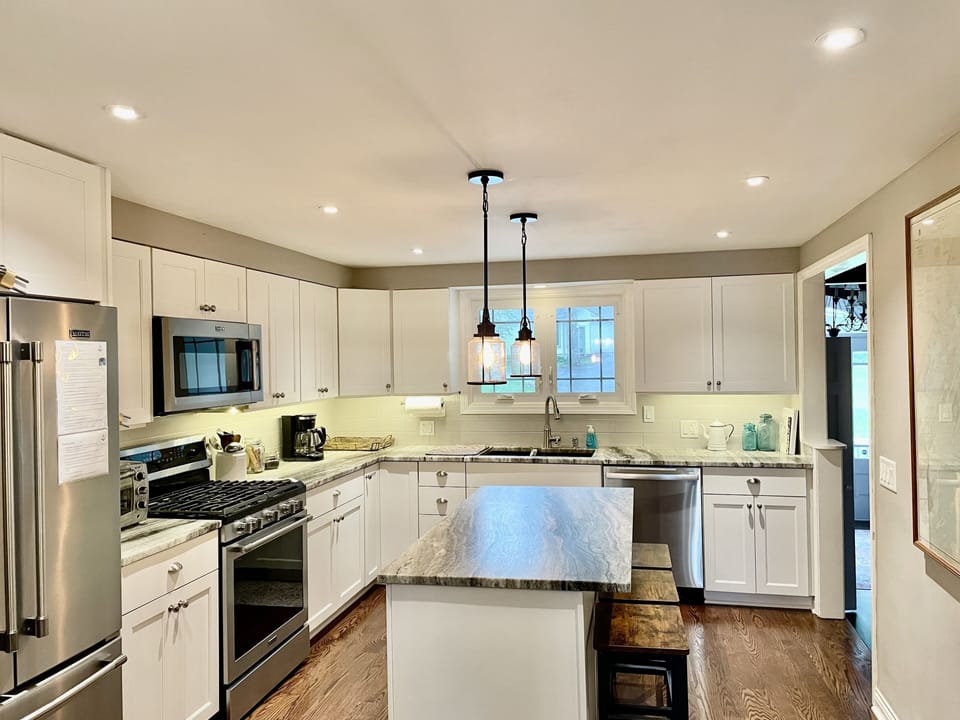 Kitchen is newly renovated and completely stocked for cooking and entertaining
