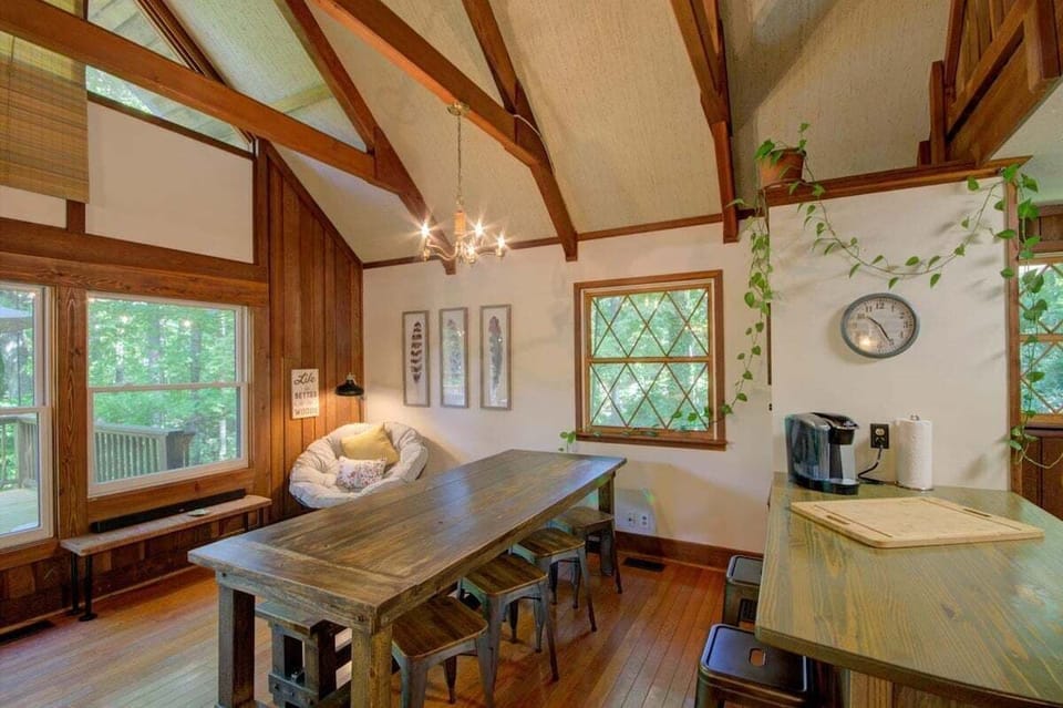 Seating for eight around the table with barstools for three more at the kitchen counter.