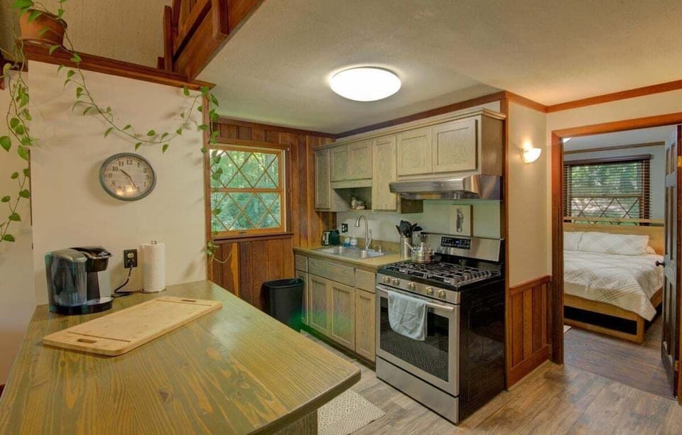 The kitchen features regular and Keurig coffee makers.