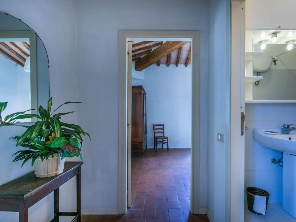 Building, Plant, Sink, Blue, Mirror, Azure, Wood, Houseplant, Interior Design