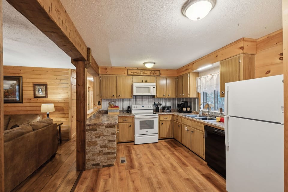 A full kitchen, stocked with everything you need to cook at home.
