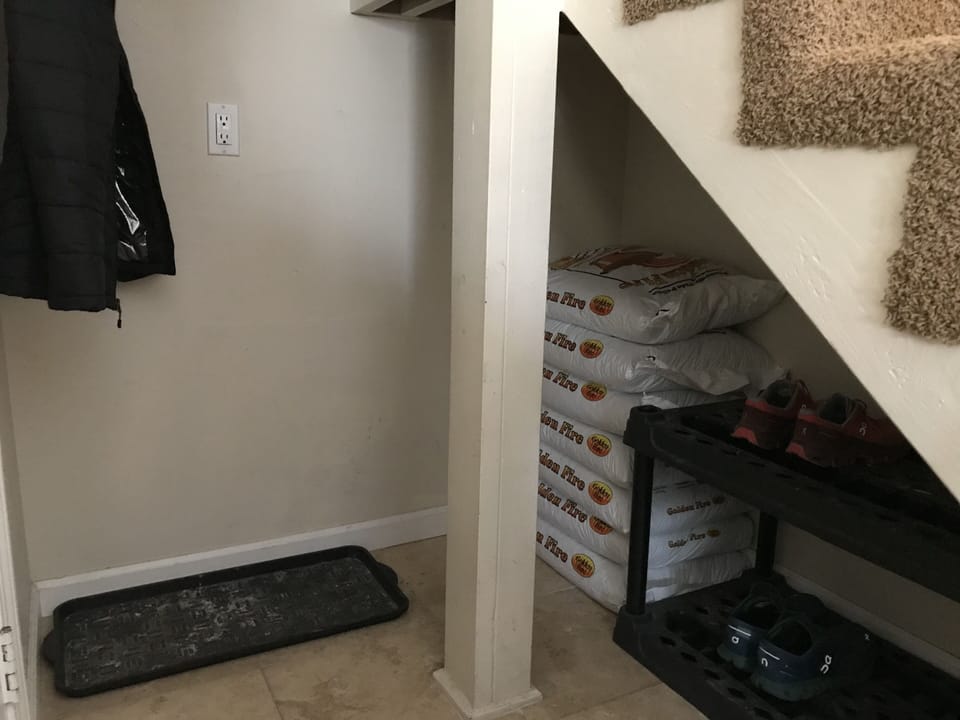 Additional pellet for stove convenient located under the stairs