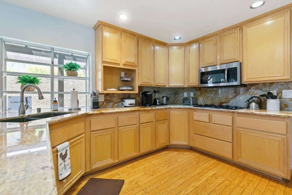 Fully stocked kitchen with all the appliances you’ll need to cook a gourmet meal