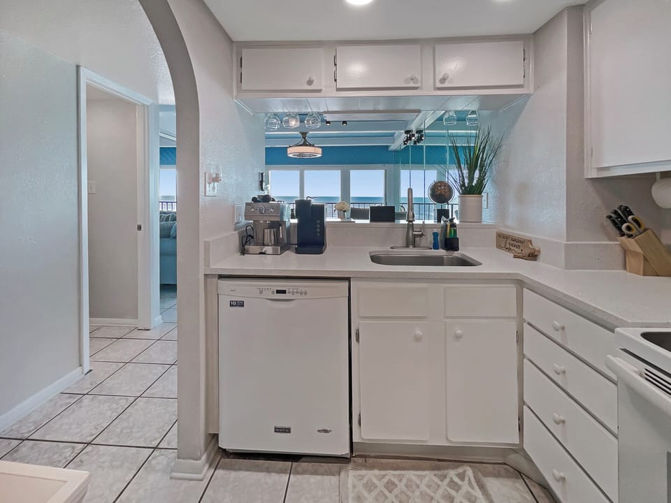 Kitchen with ocean views 