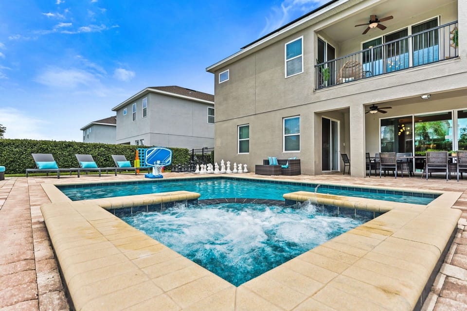 Crystal-clear spa space for family relaxation or nighttime dips.