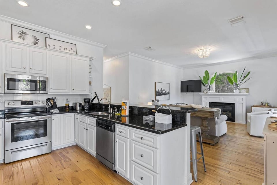 Well-equipped kitchen thoughtfully laid out for cooking