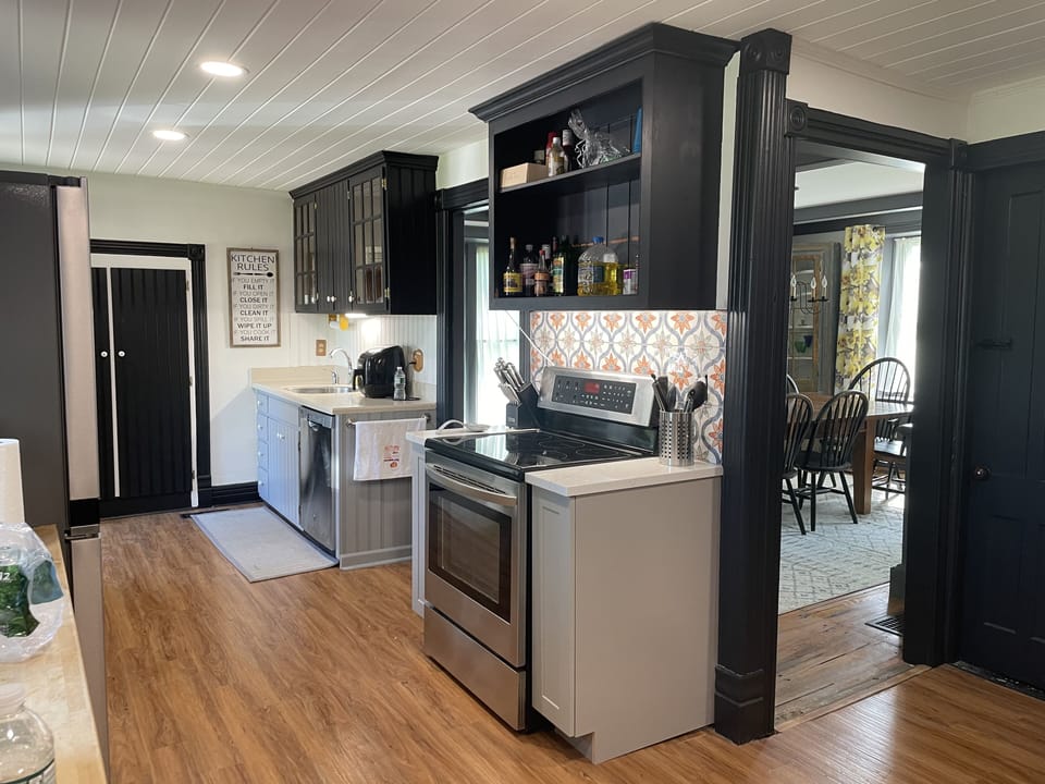 Fully stocked kitchen.
