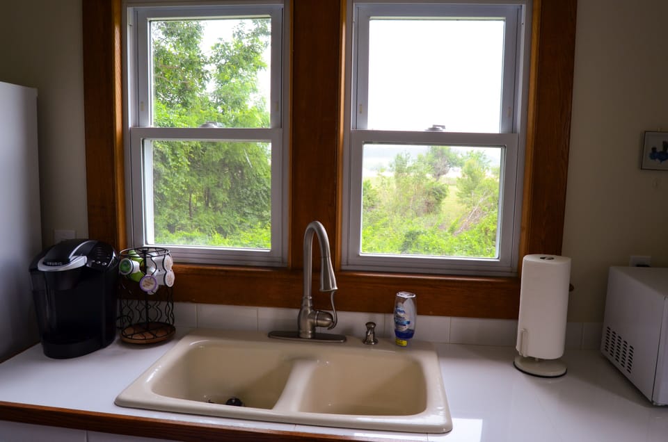 View of nearby Cave Hill from the farmhouse sink.