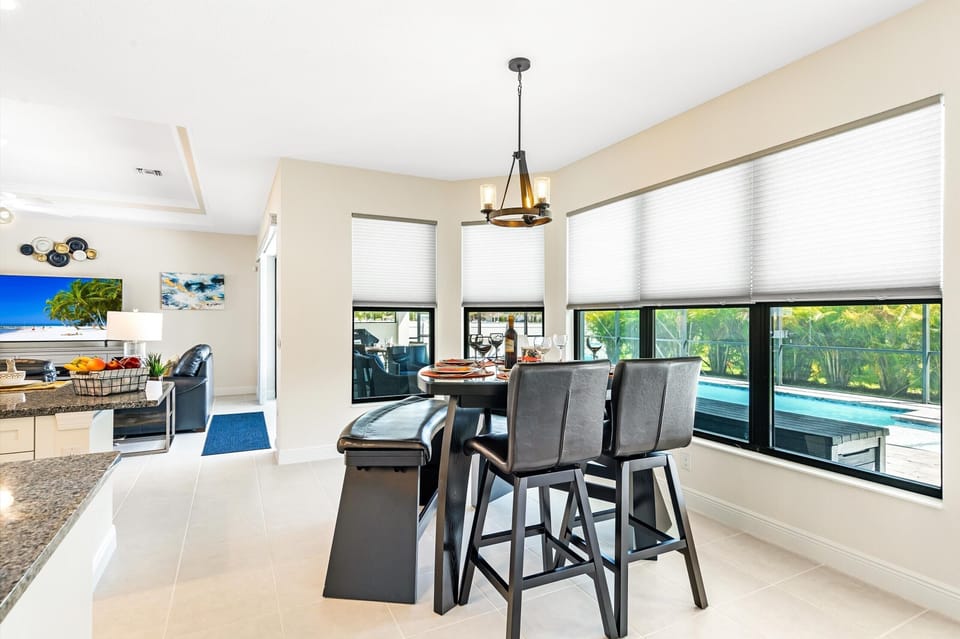 The dining room is right off the kitchen toward the back of the house
