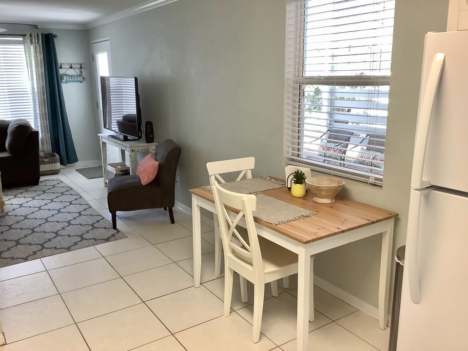 Breakfast table for two. Or use the bigger table in the sunroom.