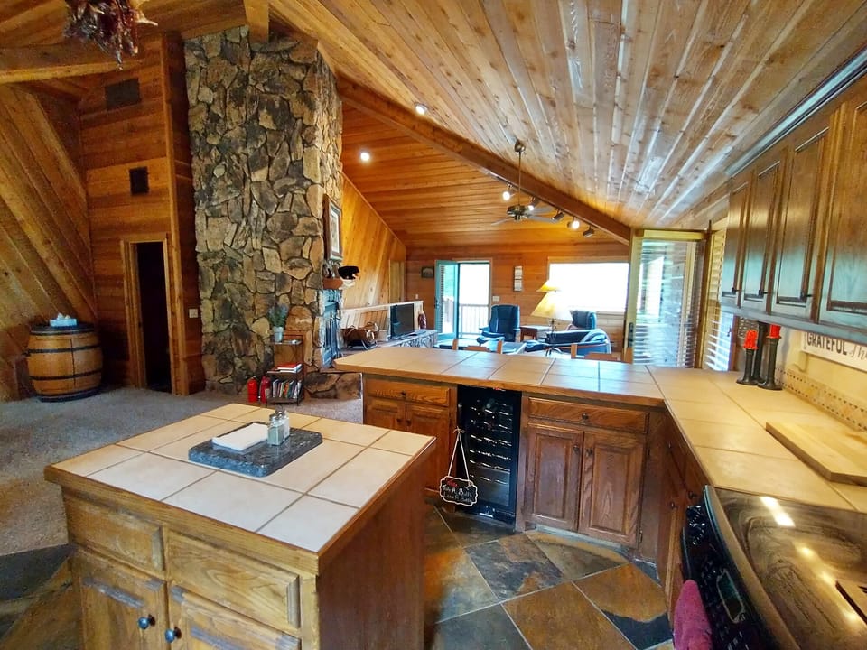 Great room with vaulted tongue and groove ceilings 