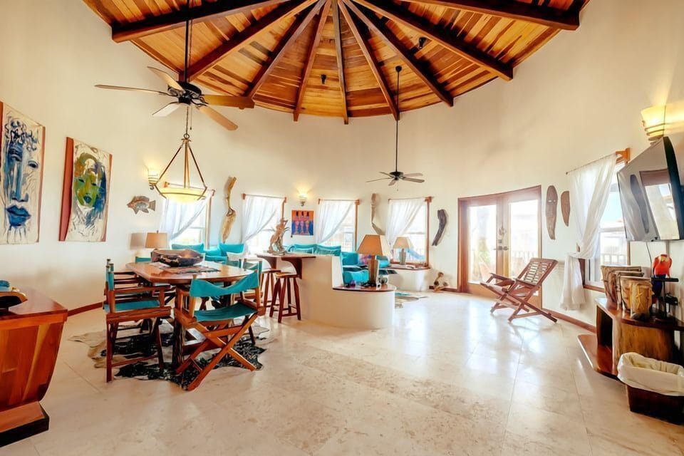 Beautiful high ceiling in living area. Beach themed and designed for comfort