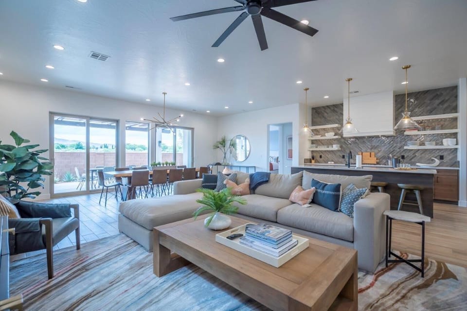 Spacious main floor living spaces allow large groups to gather comfortably