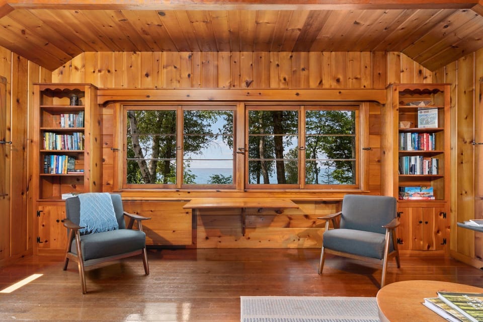 Living Room with lake views