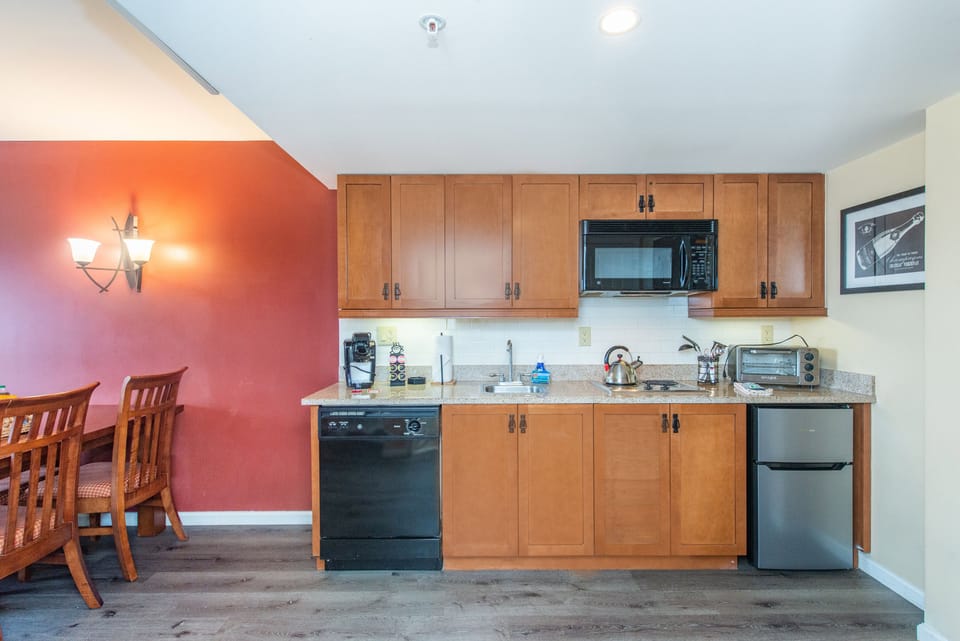 Fully stocked kitchenette adds convenience (and savings)!
