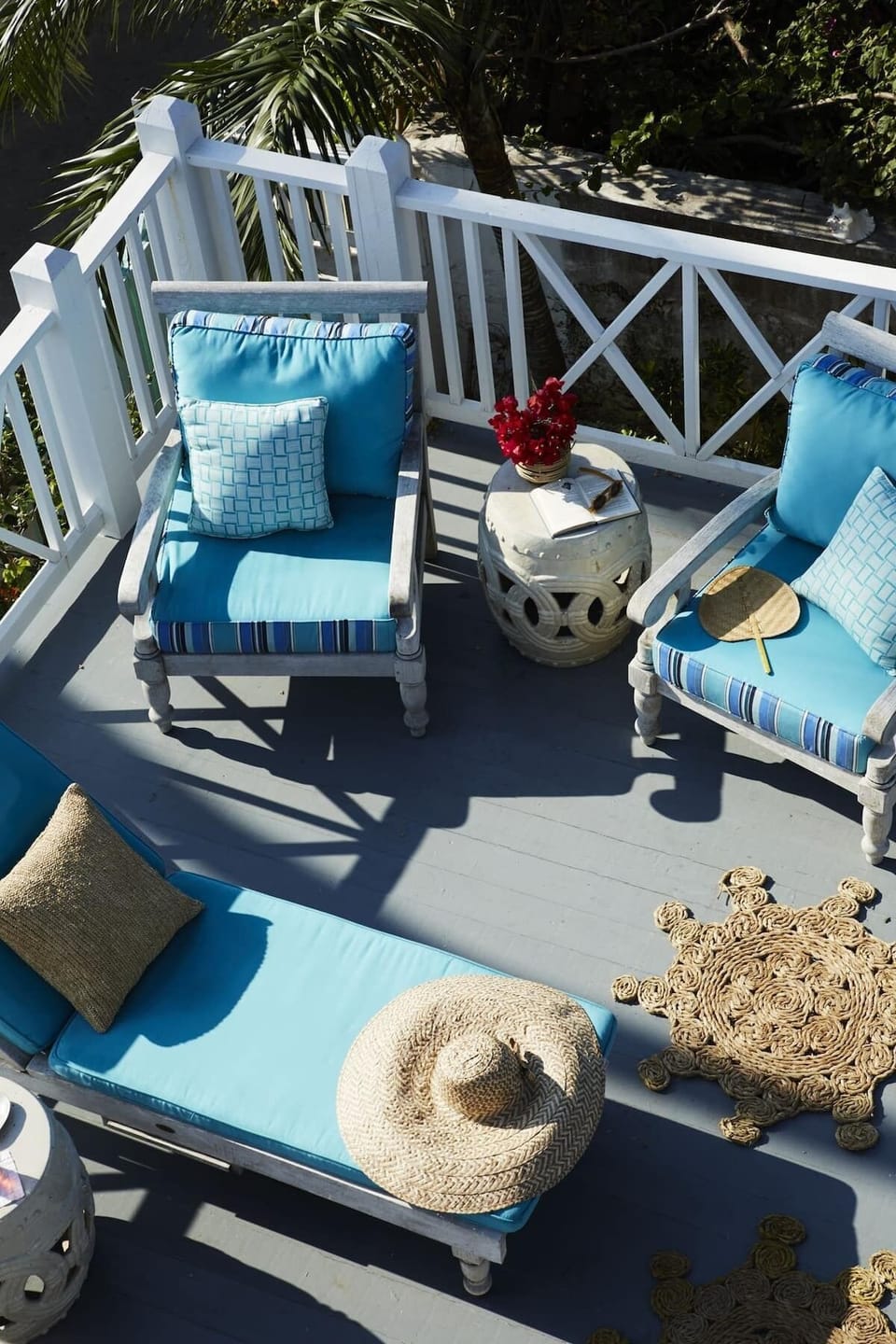 View of outdoor patio from widow's walk