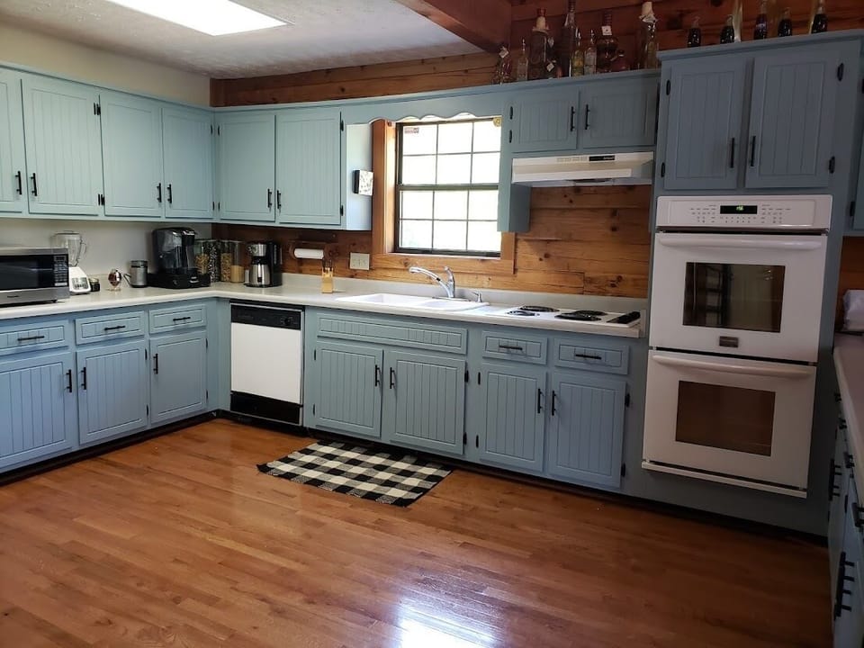 Full kitchen with double oven and everything you will need for cooking.