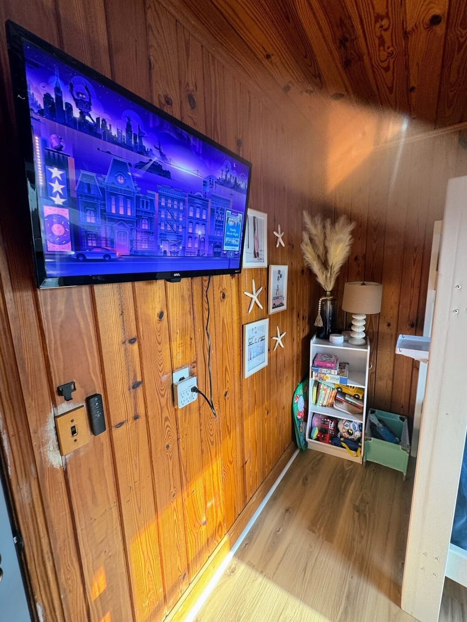 Roku TV, Kids toys & books, sound machine in the room