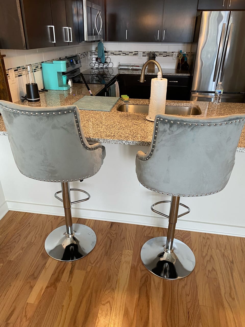 Velvet studded barstools 