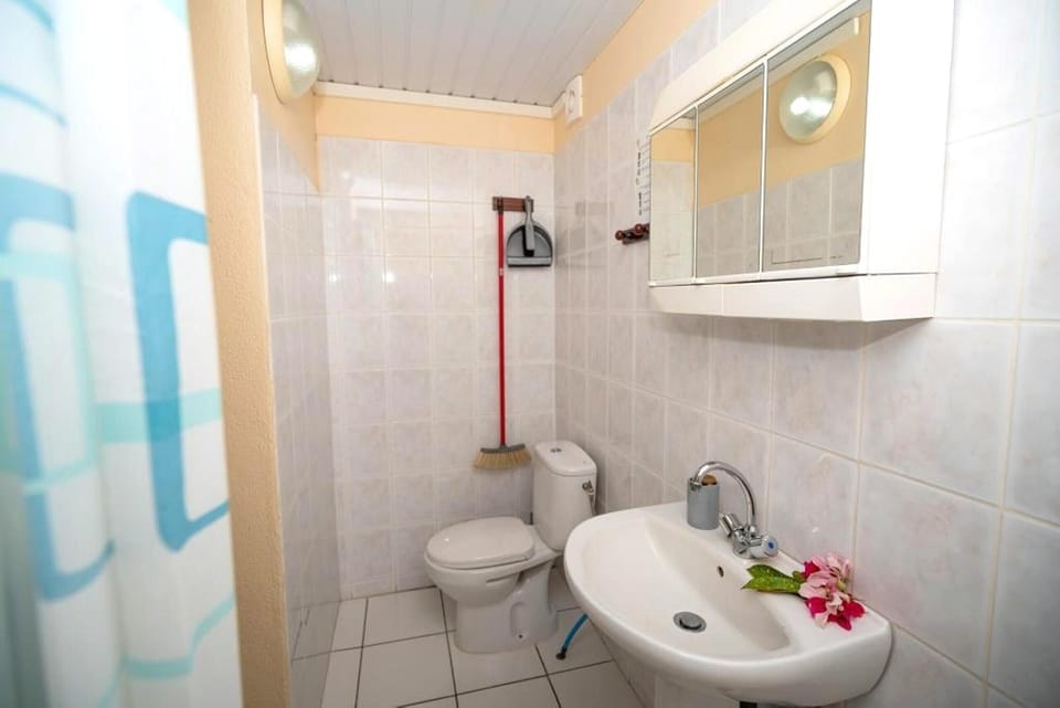 The private bathroom in the room