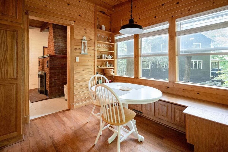 Dining table in the kitchen seats 4 people.