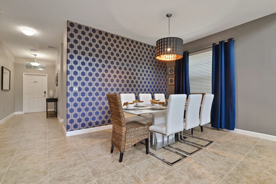 Large modern new dining room table for family gatherings