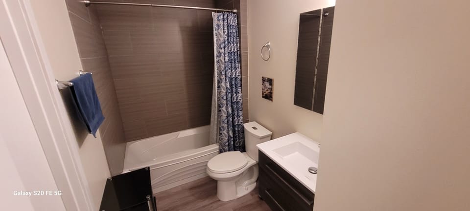 Full bathroom on the main floor with shower and tub