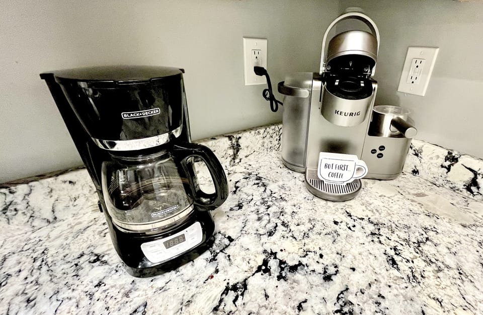 A drip & Keurig coffee maker are available for your use.