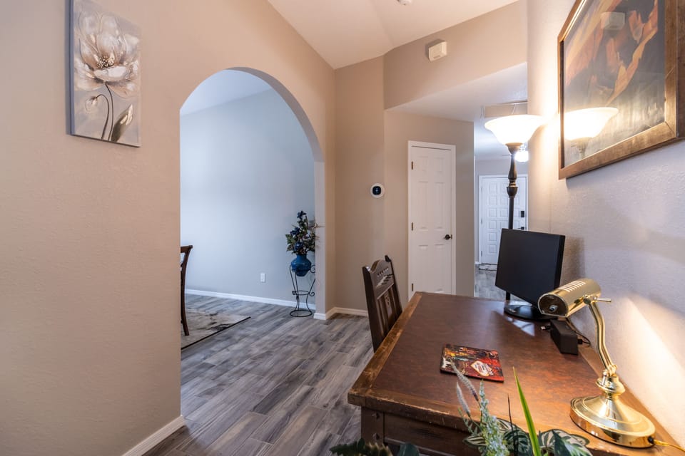 Dedicated workspace. HD monitor to connect your laptop etc