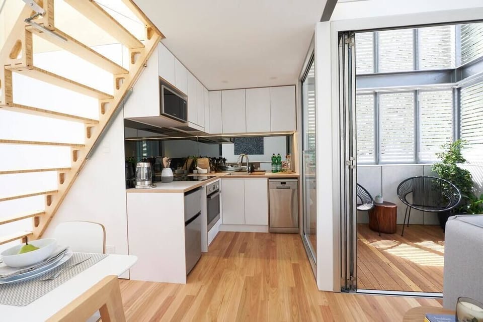 Kitchen and stairs view