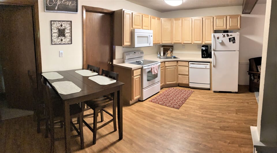 Open kitchen and dining area